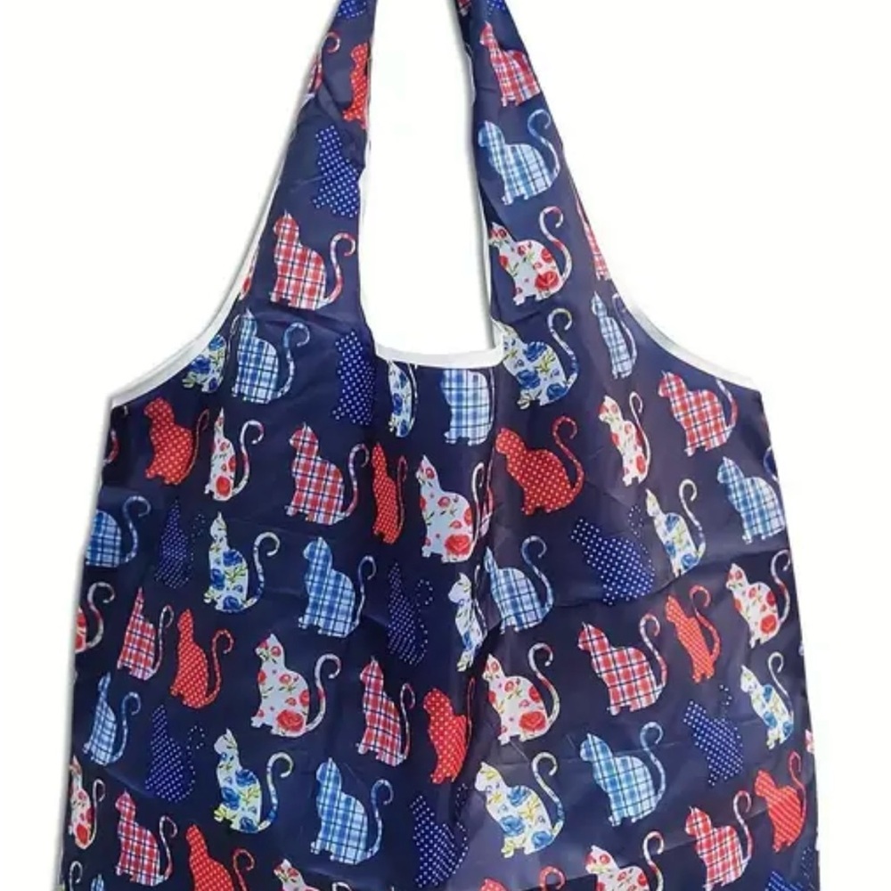 Stylish Kitty Cats ReusableTote Bag - Blue and Red Shopping